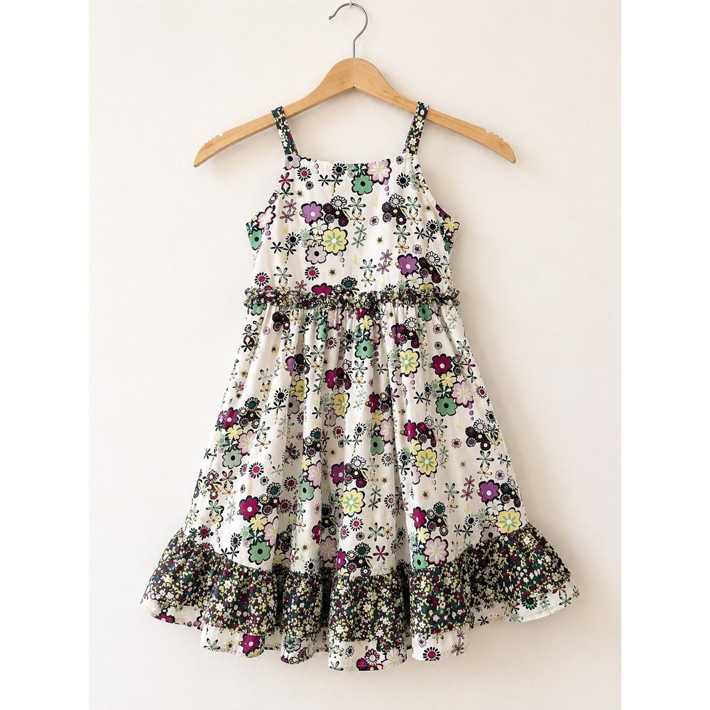 Hanna Andersson Sundress Girls‎ White Floral Ruffle Tiered / Size 110 (US 5)